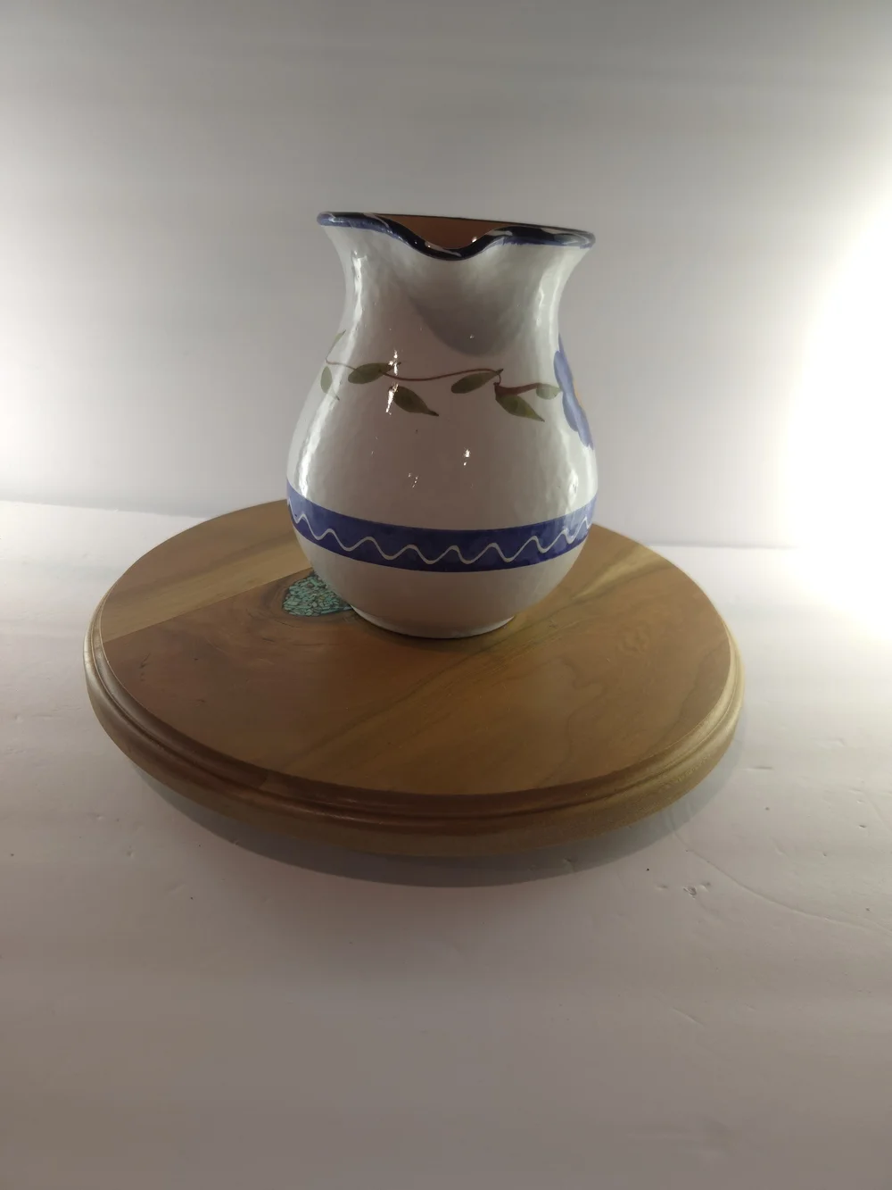 Hand-Painted Blue Floral Ceramic Pitcher